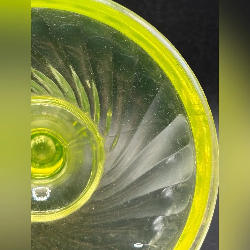 Vintage Vaseline Uranium Optic Twist Glass Candlestick Candle Holder Collectible